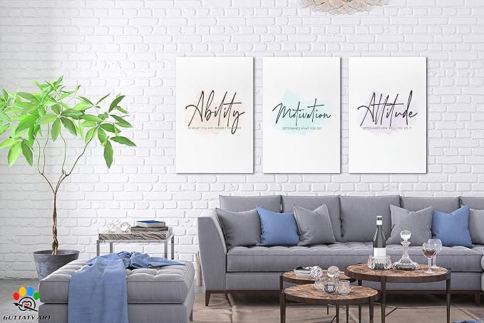 3 Piece Inspirational Wall Art - Ability Motivation Attitudes Quotes Canvas Art Print for Men Room Decor, Office Wall Art Picture, Motivational Poster Framed Artwork for Home Office Decor 20”x30”x3Pcs
