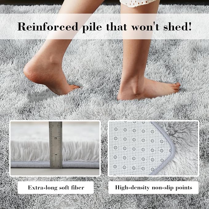 Fluffy Rug Shag Area Rug, Mottling Grey 5x8 Area Rugs for Bedroom, Small Bedside Rug, Soft Fluffy Shag Entryway Throw Rugs for Living Room Bedroom Room Home Decor