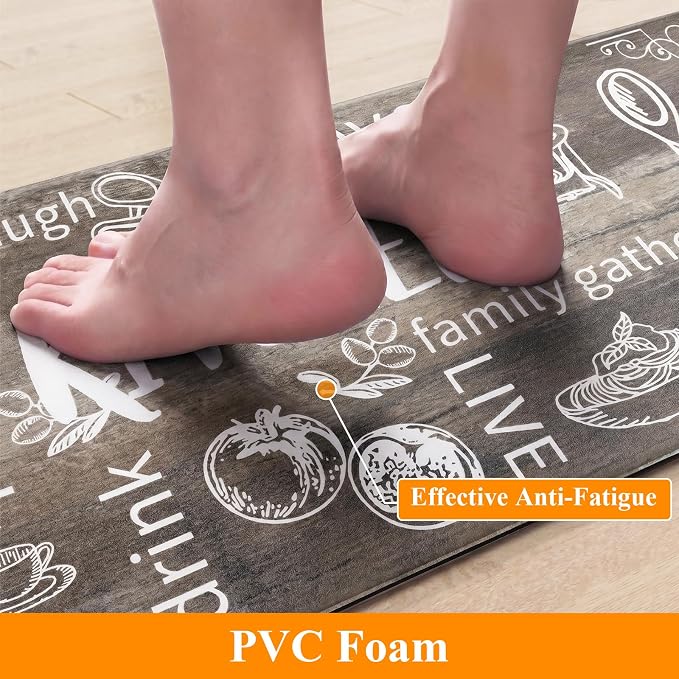 HEBE Anti Fatigue Kitchen Rugs Set of 2, Non Slip Cushioned Kitchen Mats for Floor, Waterproof Farmhouse Comfort Standing Desk Mat for Kitchen Sink,Office,Laundry