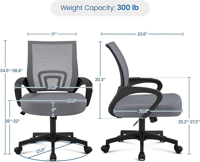 Yaheetech Mid Back Office Chair Executive Task Swivel Rolling Gaming Chair with Lumbar Support and Armrests Rolling Casters, Dark Grey