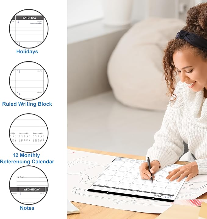 2027 Desk Calendar - Desk/Wall Calendar 2026-2027, Jul 2026 - Dec 2027, 26-27 Calendars 18 Month, Desk Calendars with Corner Protectors, Large Ruled Blocks, Thick Paper, Colorful, 14.6" x 11.5", Desktop Calendar for Daily Organizer