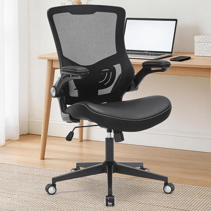 Office Chair, Ergonomic Desk Chair with Adjustable Lumbar Support, Breathable Mesh Computer Chair with Flip-up Armrests, 350lbs Comfy Swivel Task Chairs for Home Office, Black