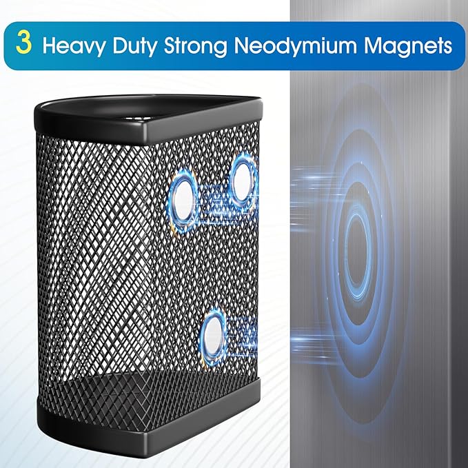MaxGear Magnetic Pen Holder 2-Pack, Mesh Pencil & Marker Organizer for Desk, Extra Strong Magnets for Locker, Refrigerator, Dry Erase Board, Whiteboard Storage Solution (Semi-Circular)