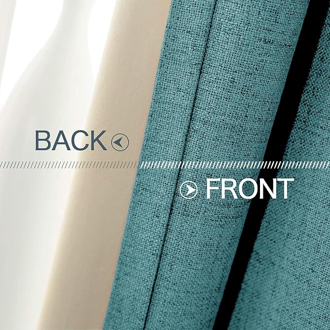 MIULEE 100% Blackout Linen Textured Curtains for Bedroom Solid Thermal Insulated Teal Grommet Room Darkening Curtains & Drapes Luxury Decor for Living Room 52 x 54 Inch (2 Panels)