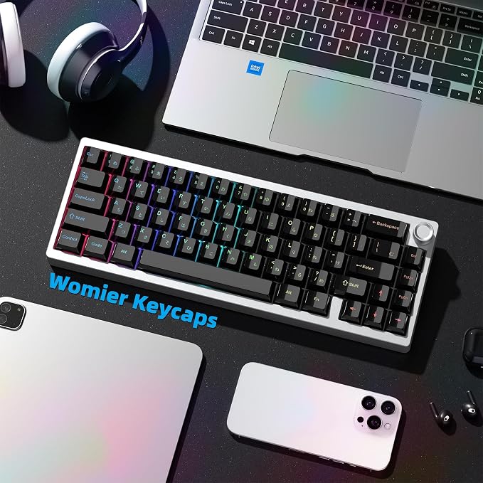 Womier Black Keycaps for Mechanical Keyboard, Ceramic Style Keycaps Set, Glossy Cherry Profile Custom Key caps with Color Character for 60 75 100% Mechanical Keyboards with Cherry/Gateron MX Switches