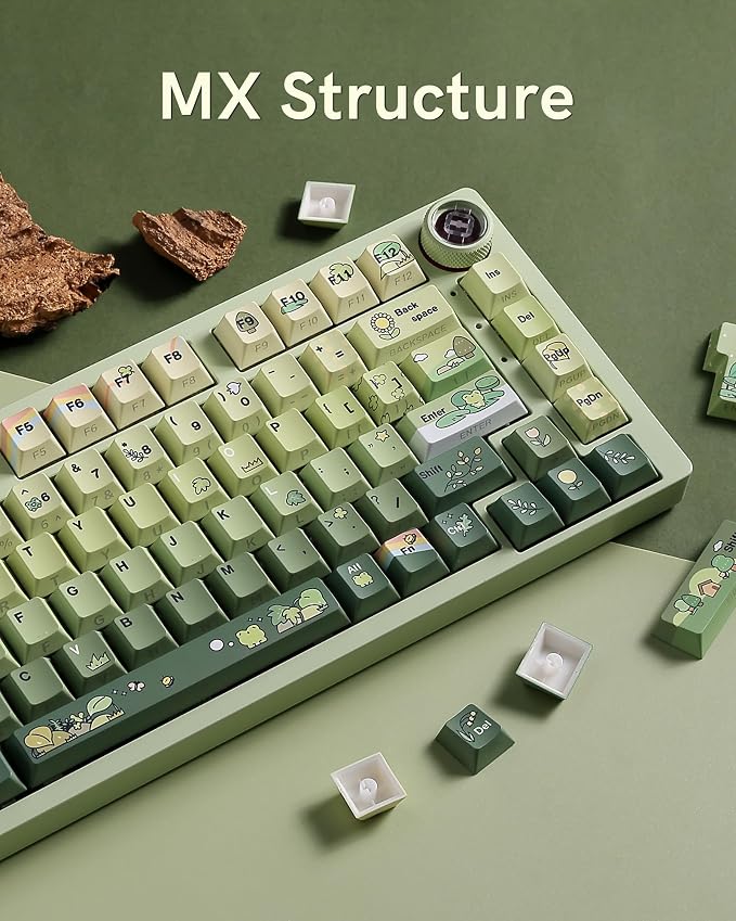 Keymatic Green Frog Cute Keycap Set,128 PBT Custom Keyboard Keycaps,dye Sublimation,Aperture Backlight Cherry Profile Key Cap for Mechanical Keyboard, Compatible with60 70 80 98 100(Only Keycap Set)