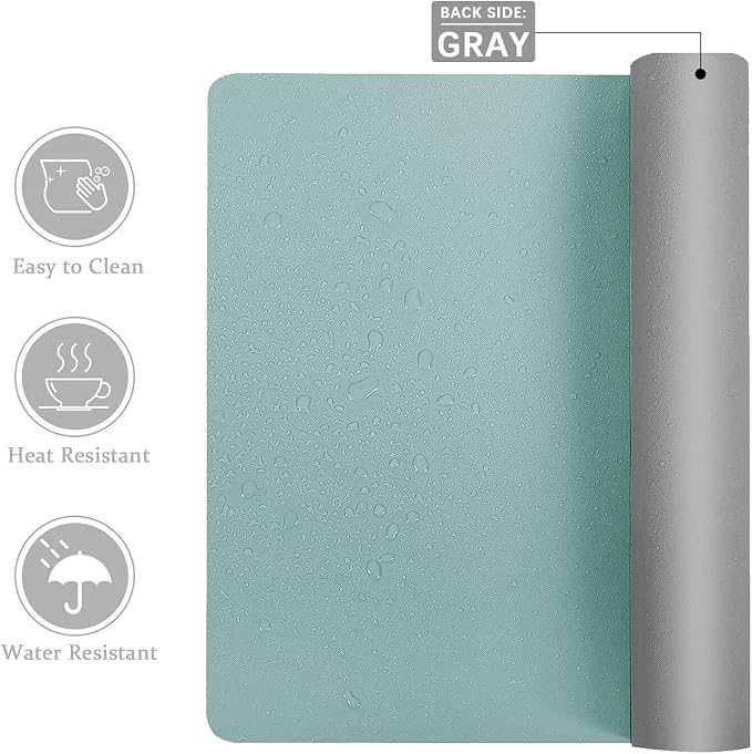 Desk Mat Large protector Pad - Multifunctional Dual-sided Office Desk Pad,Smooth Surface Soft Mouse Pad,Waterproof Desk Mat for Desktop, Pu Leather Desk Cover for Office/Home(Lake Blue, 31.5" x 15.7")