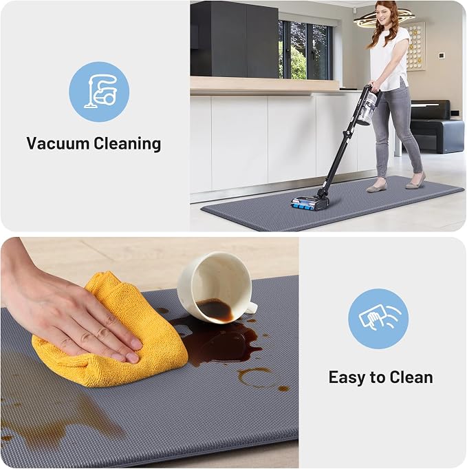 StepLively Kitchen Mat, 2 PCS Kitchen Rugs, Cushioned Kitchen Mats for Floor, Anti Fatigue Kitchen Rug Set, Non-Skid Standing Mat for Kitchen, Office, Sink, 17.3"x30"+17.3"x47", Grey