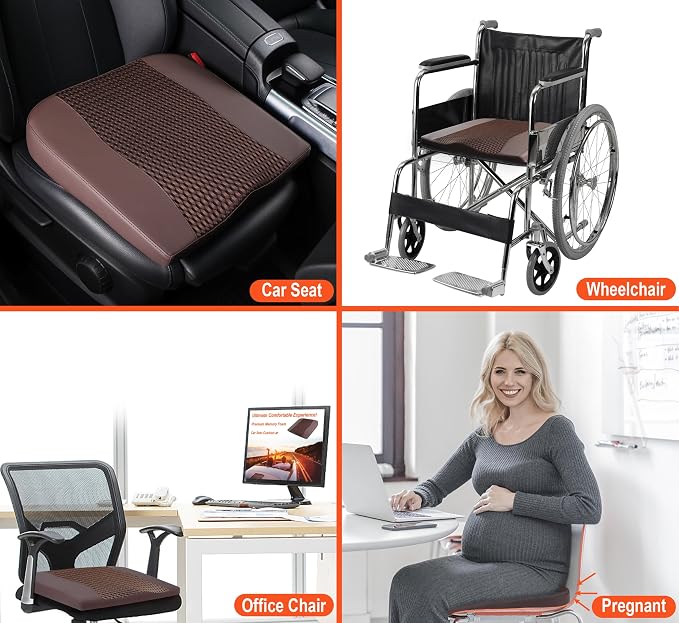 Lofty Aim Car Seat Cushion, Comfort Memory Foam Car Cushions for Driving - Sciatica & Lower Back Pain Relief, Driver Seat Pillow for Auto, Office Chair, Wheelchair - 4D Mesh Brown