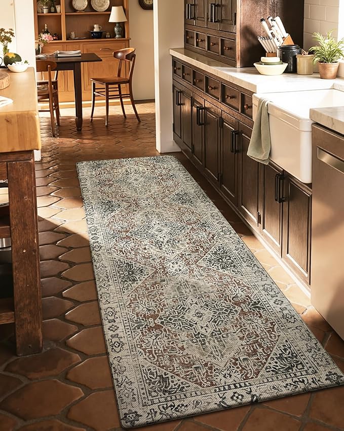 DEXI Kitchen Mats for Floor Cushioned, 23x59 Extra Large Wide Runner Rug Non Slip, Waterproof Soft Comfort Standing Padded Anti Fatigue Decorative, Cream Red
