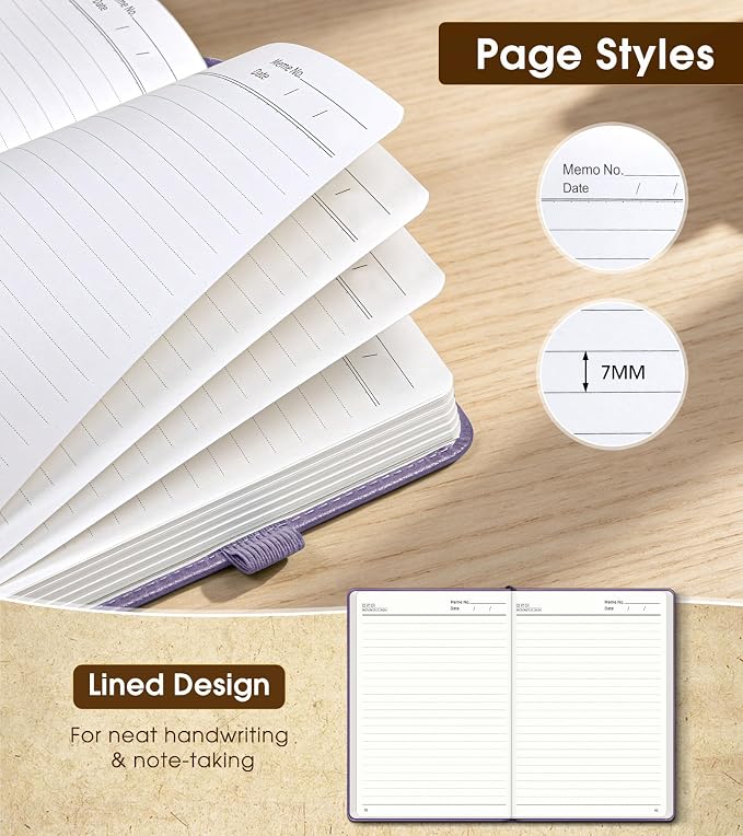 Lined Journal Notebook, A5 Hardcover Leather Journals for Writing, 160 Numbered Pages, 5.7'' x 8.3'' Journaling Notebooks for Men Women, Thick Paper College Ruled Journal for Work Office School, Purple