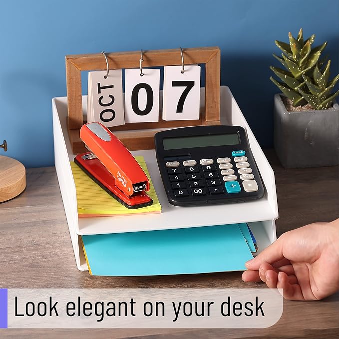 Mr. Pen- Letter Tray Desk Organizer, Plastic, 2 Pack | White File Organizer for Desk, Paper Organizer for Desk, Paper Holder for Desk, White Desk Organizer, Paper Tray Organizer
