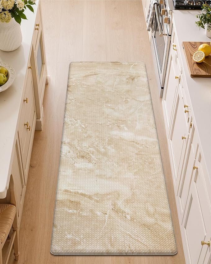 Color&Geometry Kitchen Mats for Floor 24x59 Cream/Beige Marble Design | Non Slip Kitchen Rug, Easy Clean, Oil/Water Proof, 0.4in Anti Fatigue Standing Mat For Sink/Laundry/Office, Home Decor, Wide