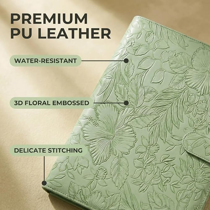 Portfolio Padfolio Binder, Faux Leather Professional Document Organizer with Business Card Holder, Letter-Sized Notepad Legal Pad Holder, Durable Executive Folder for Interviews, Meeting (Green)