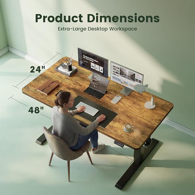 CubiCubi 48 x 24 Standing Desk, Height Adjustable Electric Computer Desk, Sit Stand up Home Office Workstations, Rustic Brown