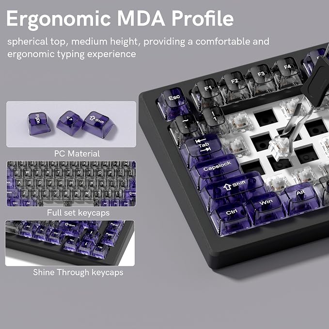 dagaladoo Clear keycaps,Transparent Keyboard keycaps,Jelly Key caps Set,Shine Through keycap,MDA Profile Keyboard caps for Mx Switches Mechanical Keyboard (Grey and Purple)