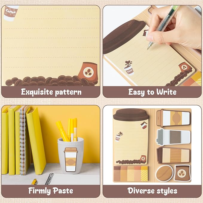 B1ykin Cute Sticky Notes Set - I Just Really Like Coffee Self-Stick Notes Pad, 550 Sheets Writing Memo Pages Sticky Notepad for Teacher Appreciation Gifts, School Office Party Favors Supplies (Coffee)