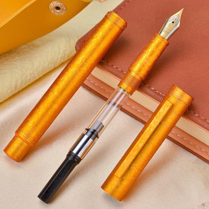 Hongdian 1851 Forest Fountain Pen Golden Ice Flowers, Extra Fine Nib Classic Design with Converter and Metal Pen Case