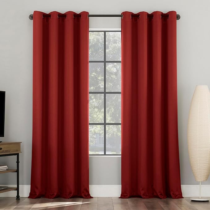 Sun Zero Nordic 2-Pack Theater Grade Noise Reducing Extreme 100% Blackout Grommet Curtain Panel Pair, 52" x 96", Red