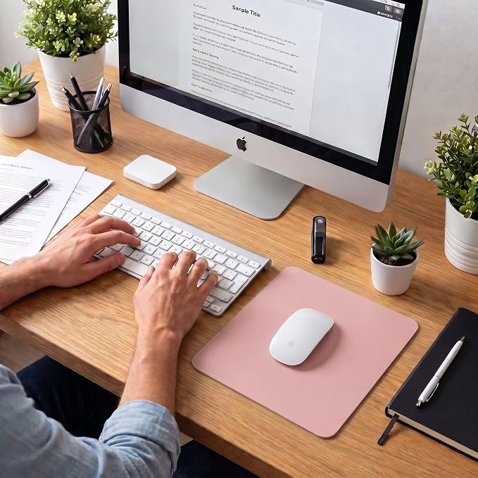 Leather Desk Pad Protector, Waterproof Mouse Pad, PU Desk Mat, Office Desk Cover, Desk Writing Mat for Office/Home/Work/Cubicle (Light Pink) 9x8 in