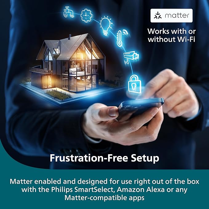 Philips Indoor Matter Smart Plug, WiFi, Works with Apple HomeKit, Alexa, Google Home & SmartThings (1 Pack)