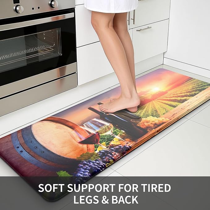 MAYHMYO Wine Country Kitchen Decor Mat Set, 2PC Kitchen Mats, Anti Fatigue | Wine Country Design,Cushioned Comfort,Non-Slip Backing,Waterproof Surface,Soft Underfoot,Easy Clean,Sink,Laundry Room