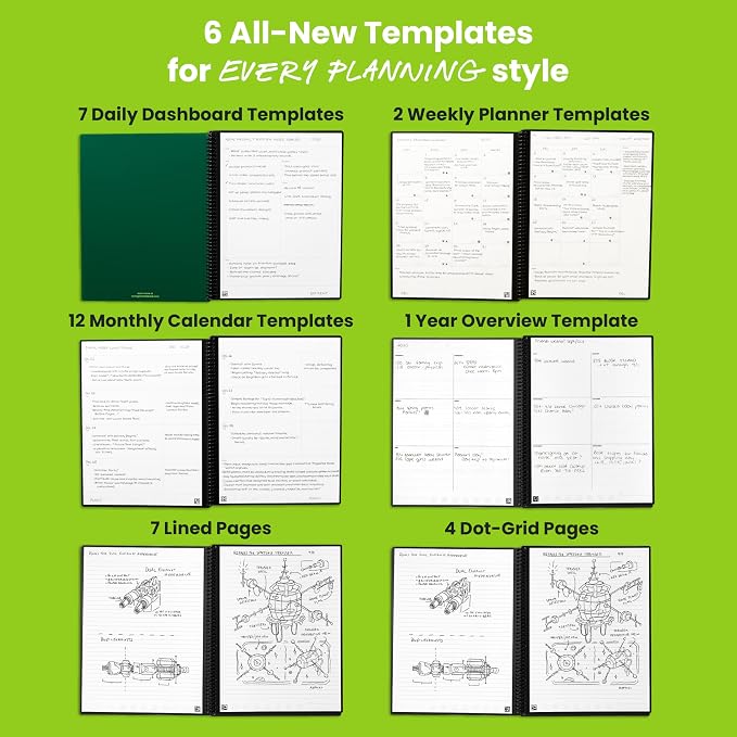 Rocketbook Flex Reusable Planner, Smart Undated, Daily, Weekly, Monthly, Annual Calendar Templates, Letter Size 8.5x11, Teal (Pack of 1)