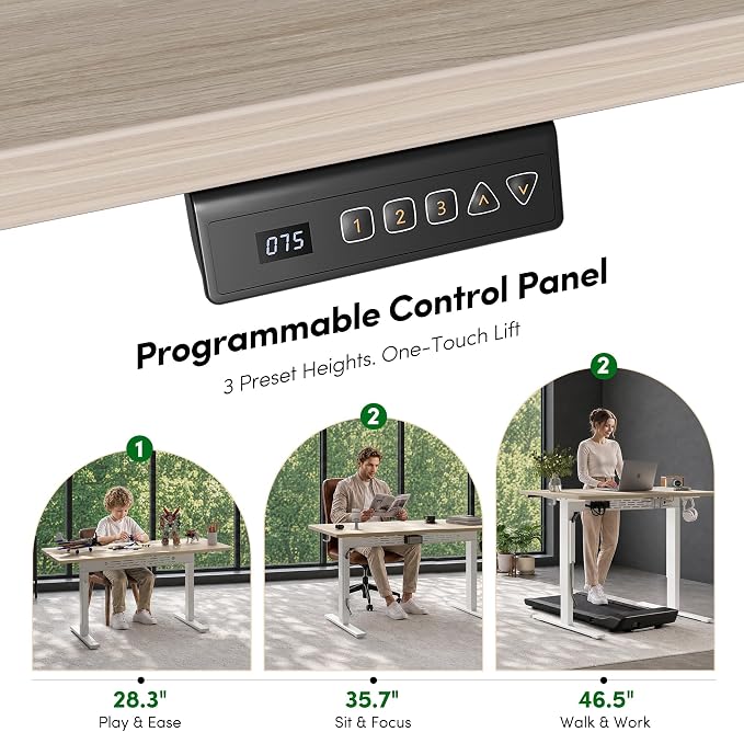 FEZIBO Electric Standing Desk with L-Shaped Crossbar & Cable Management System, 48 x 24 Inches Sit Stand up Desk, Adjustable Height Standing Desk for Home Office, Light Walnut