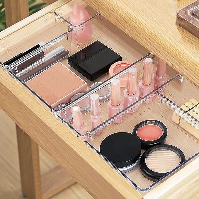 13 PCS Drawer Organizer Set, 5 Size Bathroom and kitchen organizer Trays | Bathroom and kitchen Drawer cabinet organizer Trays, Clear Storage Bins for Makeup, Jewelry, Utensils and Gadgets