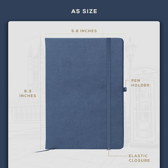 BEECHMORE BOOKS A5 Dotted Journal – 160gsm Thick Paper No-Bleed Bullet Notebook – Hardcover Dot Grid Logbook with Presentation Gift Box – Vegan Leather Sketchbook for Artists & Professionals
