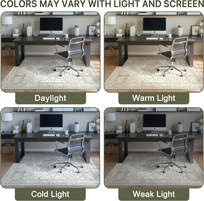 48"x72" Office Chair Mat for Hardwood Tile Floor, Under Desk Carpet Protector for Rolling Computer Chair Mat, Machine Washable Area Rug, Anti-Slip 1/5" Thick Low Pile Thin Vinyl Floor Mat, Mint