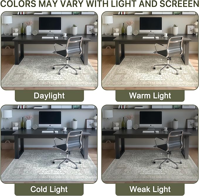 36"x60" Office Chair Mat for Hardwood Tile Floor, Under Desk Carpet Protector for Rolling Computer Chair Mat, Machine Washable Area Rug, Anti-Slip 1/5" Thick Low Pile Thin Vinyl Floor Mat, Mint