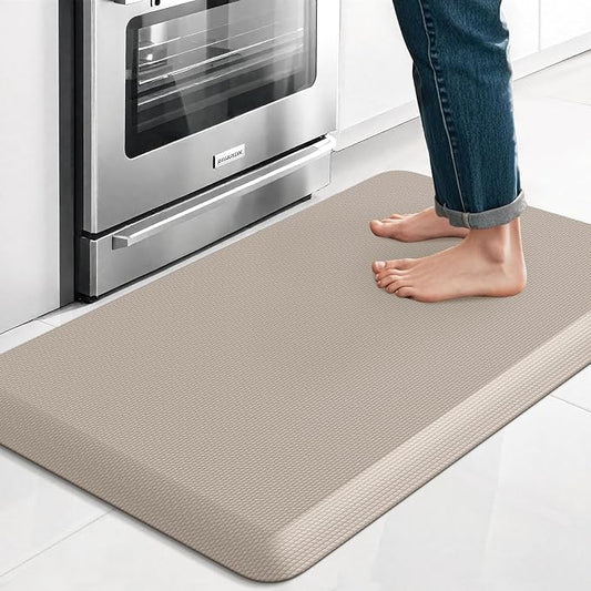 4/5 Inch Thicker Kitchen Mat, Cushioned Thick Floor Comfort Mat, with Non-Slip Bottom, Water & Stain Resistant, Easy Clean Standing Desk Mat for Kitchen, Sink, Office (17.3"x28"x0.8", Khaki)
