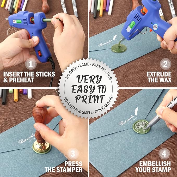 Wax Seal Kit, Wasole 40Pcs Green Sealing Wax Sticks with Glue Gun + 2Pcs Wax Seal Pens for Wax Seal Stamp, Great for Wedding Invitations, Birthday Cards, Envelopes, Gift Wrapping (Pine Green)