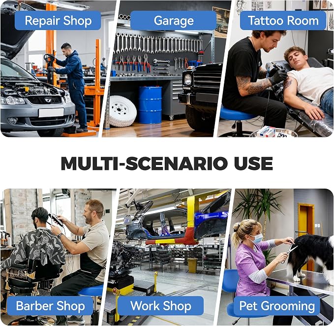 Shop Stool with Wheels for Garage, Mechanics Rolling Chair with Backrest, Adjustable Height Heavy Duty Garage Stool with Footrest and Storage Tray, Swivel Task Chair for Workshop Kitchen Salon (Blue)