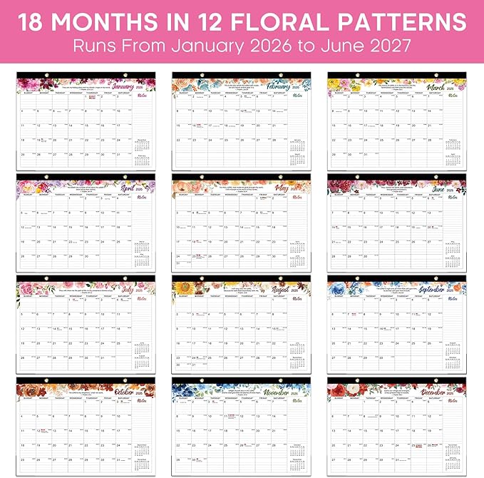2026 Desk Calendar, 18-Month Calendar Runs from January 2026 to June 2027, 17" x 12" Desktop or Wall Calendar, Perfect Monthly Calendar Planner for Home, Office, or School - Psalm Theme