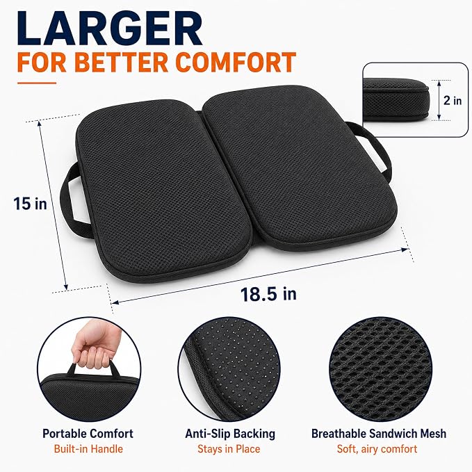 Sojoy 3 in 1 Foldable Gel Seat Cushion Featured with Memory Foam Breathable Seat Cushion for Pressure Relief (Size: 18.5“ x 15" x 2"，Black Mesh)