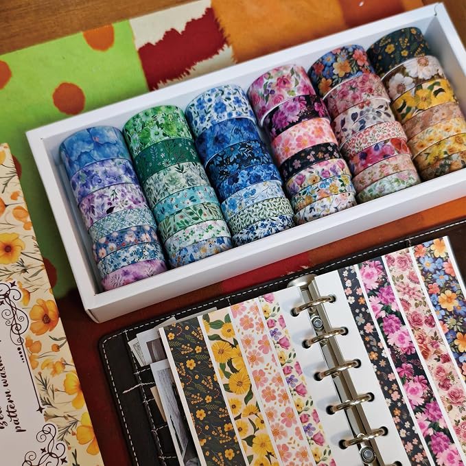 Bomichi Washi Tape, 42 Rolls Aesthetic Colored Decorative Cute Scrapbook Tape for Scrapbooking Supplies Journaling Craft Junk Journal
