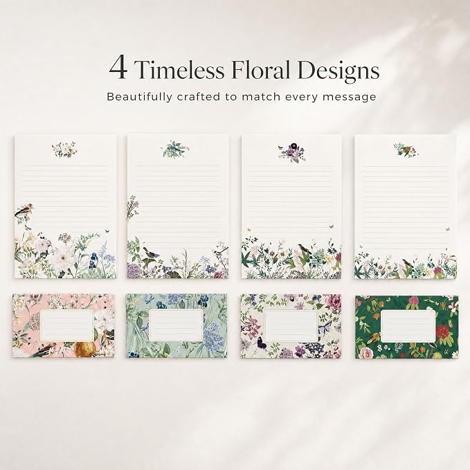 Beautiful Stationery Set with Envelopes - Premium-Quality, No-Bleed Lined Letter Writing Paper with Elegant Floral Designs - Cute Stationary Supplies Kit for Women & Personalized Gift for Loved Ones