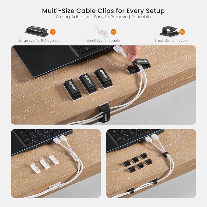 EUREKA ERGONOMIC 316PCS Under Desk Metal Cable Kit, Black | Cable management kit with metal cable tray, 6 cable holders, 4 sleeves, 60 clips, 2 tie rolls, 100 zip ties for organized