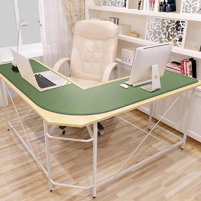 Mydours L-Shape Desk Pad, 54" L x 54" L x 16" W Mega PU Leather Corner Computer Keyboard Desk Mat Blotter, XXL Large Gaming Mouse Pad for Home and Office Desktop (Green)