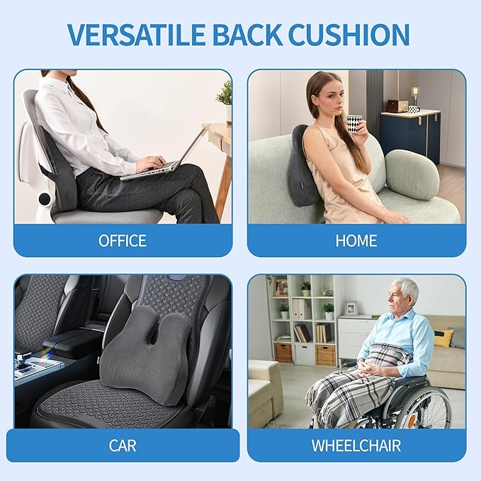 Lumbar Support Pillow for Office Chair - Memory Foam Back Cushion for Chair, Car, Couch - Lumbar Pillow Promotes Better Posture, Back Pain Relief with Adjustable Strap & Non-Slip