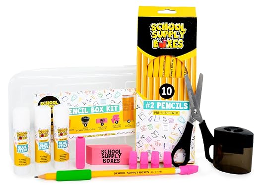 Back to School Supply Box (Pallet - 320 Boxes) - Grades K-5 Back to School Supplies - 32 Piece Kit Includes Markers, Crayons, Pencils, Scissors, Folders, Glue Sticks, Notebook, and Composition Book