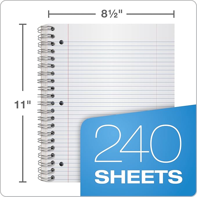 Earthwise by Oxford Recycled 5-Subject Notebook, 8-1/2" x 11", College Rule, 3-Hole Punched, 240 Sheets (25-159R)