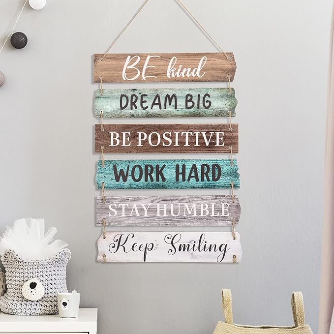 Blulu 6 Pcs Rustic Wall Hanging Plaque Sign Back to School Inspirational Wall Art Farmhouse Wooden Door Signs Positive Plaque with Quotes Motivational Quote Decor for Office Bedroom(Retro Style)