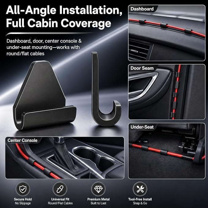 15 Pcs Car Trim Cable Clips, Wire Organizer for Vehicle Interior, No Adhesive Reusable Cord Holder for Phone Chargers, Dash Cams & More, Easy Installation