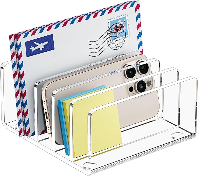 FUCDTEFC Desk Mail Organizer, 5 Section Clear Acrylic File Holder Letter Organizer, Vertical Lightweight Modern Envelope Holder Desk Accessories & Workspace Organizers for Office, Home, School | Vertical, Envelope, Lightweight, Countertop, Bill Holding...