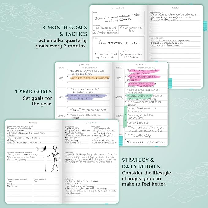 Legend Undated Weekly Planner – Goal Planner Journal & Organizer Notebook – Agenda Book with Monthly Calendar & To-Do List, A5 (Aquamarine)