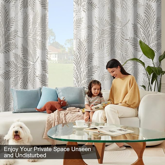 Blackout Curtains for Bedroom Living Room, Grommet Thermal Insulated Room Darkening Bedroom Curtains, Pine Needles Print Drapes 84 Inch Long 2 Panels Set Light Filtering Reduce Noise Protect Privacy