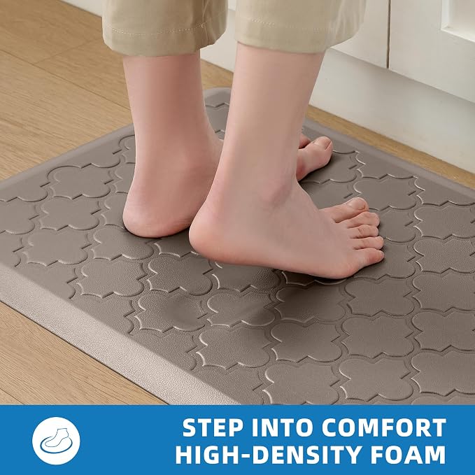Kitchen Mats for Floor 2 Piece - Anti Fatigue Mats for Kitchen Floor - Non Slip Cushioned Rugs for Standing, Office,Sink, Laundry, Khaki